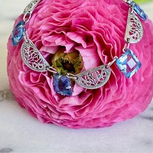 Vintage Silver and Blue Glass Necklace